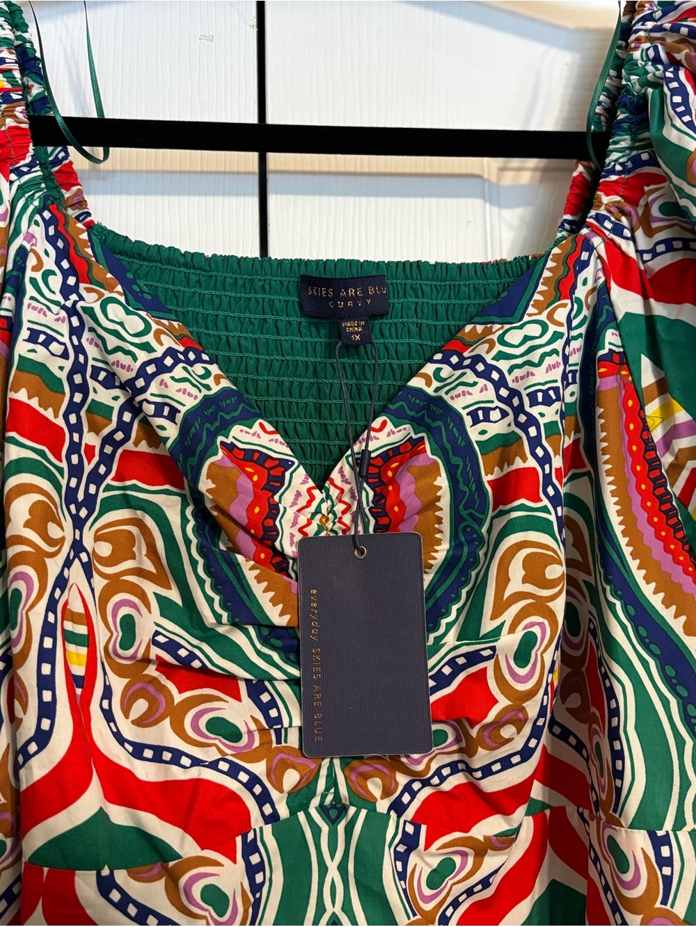 Skies Are Blue Green Multicolor Puff-Sleeve Maxi Dress - Picture 2 of 3
